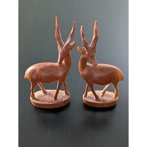 Lot Of Two Hand Carved African Kenyan Wood Antelope Figures 6"